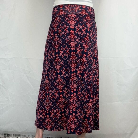 Joe Benbasset Women's A-Line Maxi Skirt Navy Blue Coral Pink M Med Medium Flowy - Picture 2 of 11